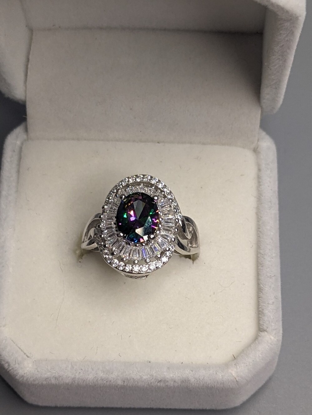 925 Sterling Silver Mystic Topaz CZ Halo Ring Size 7.75 New Natural Gemstone